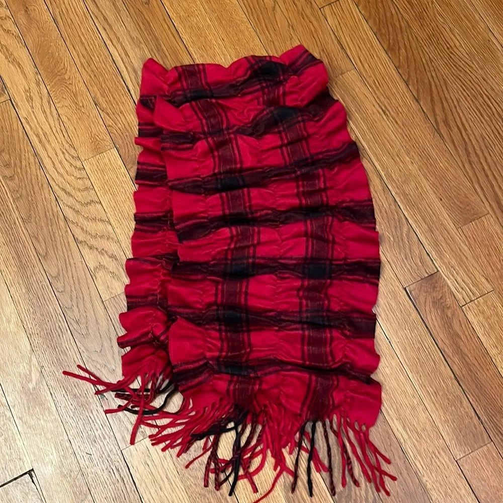 Talbots Red Plaid Cashmere Ruched Scarf